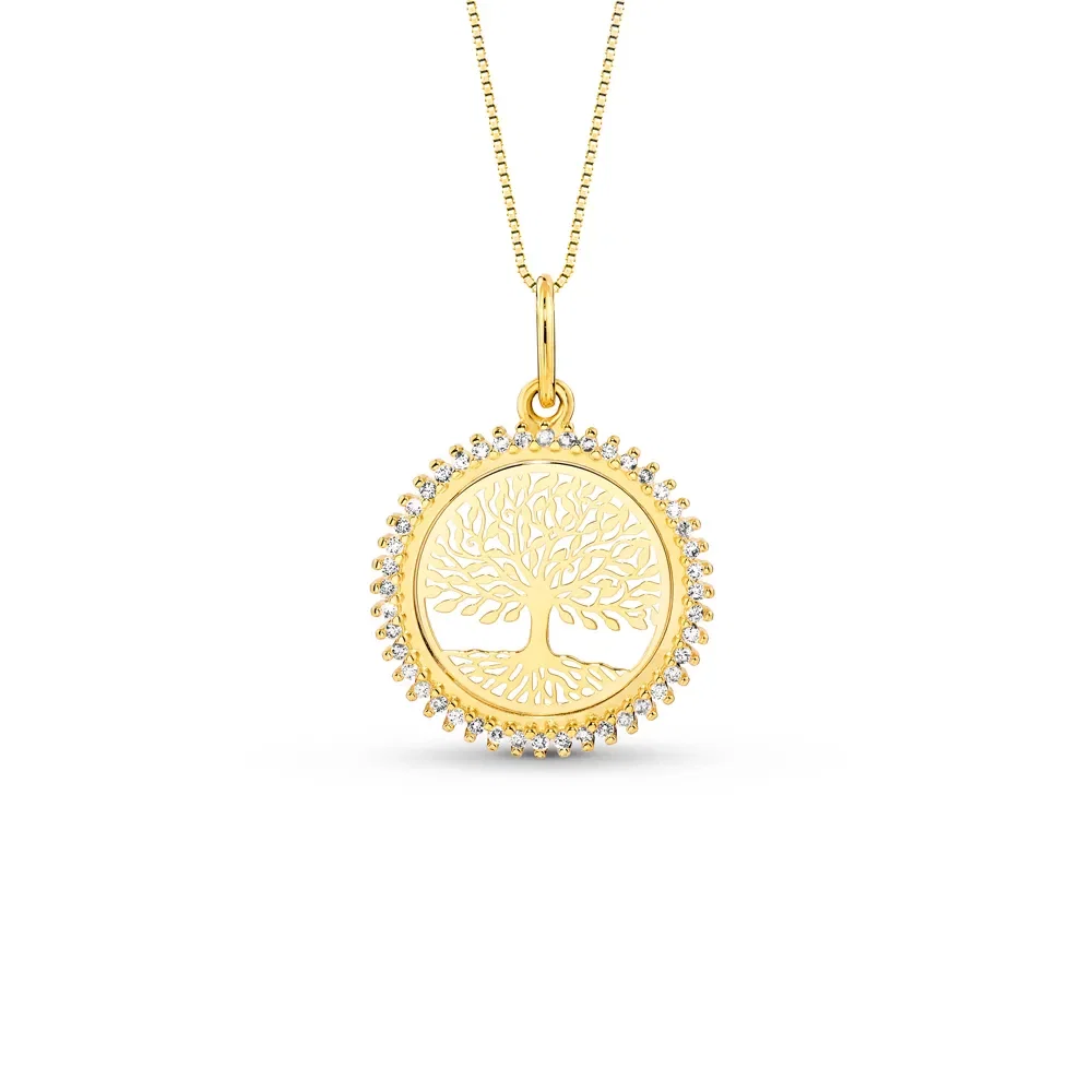 Pingente Medalha Árvore da Vida em Ouro Amarelo 18k com Diamantes, 26mm — imagem 1