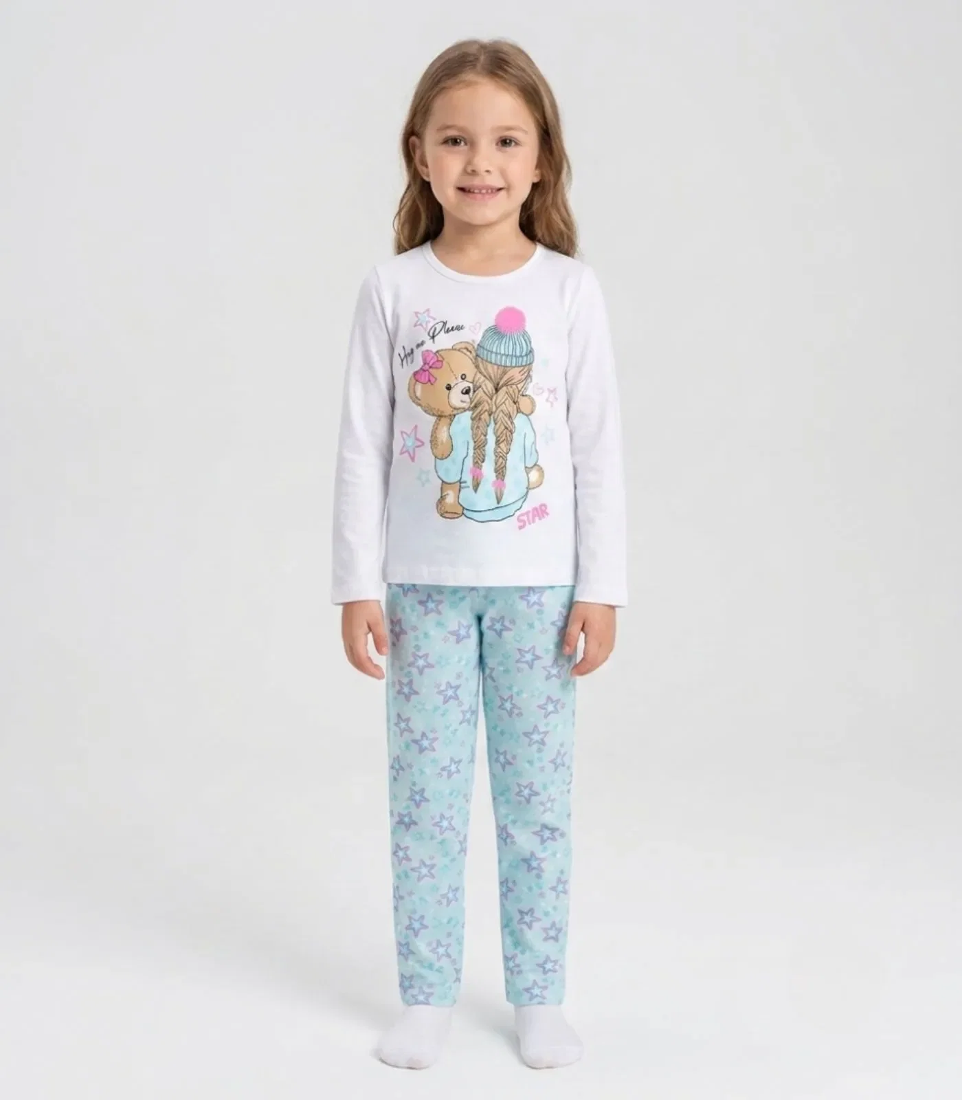 Pijama Menina Manga Longa Meia Malha Kappes Branco