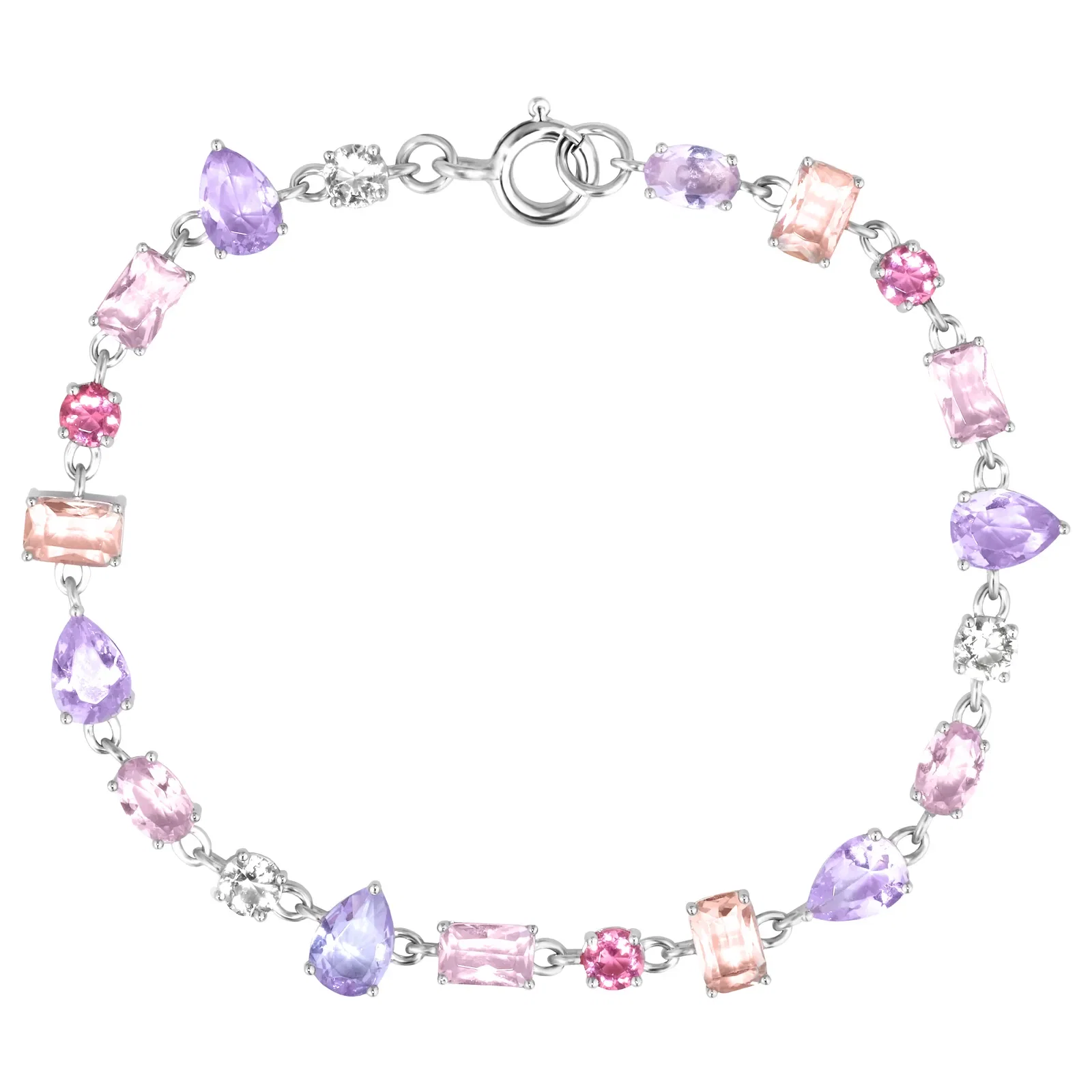 Pulseira Life Colors em Prata 925 com Cristais Rosas e Roxos — imagem 1
