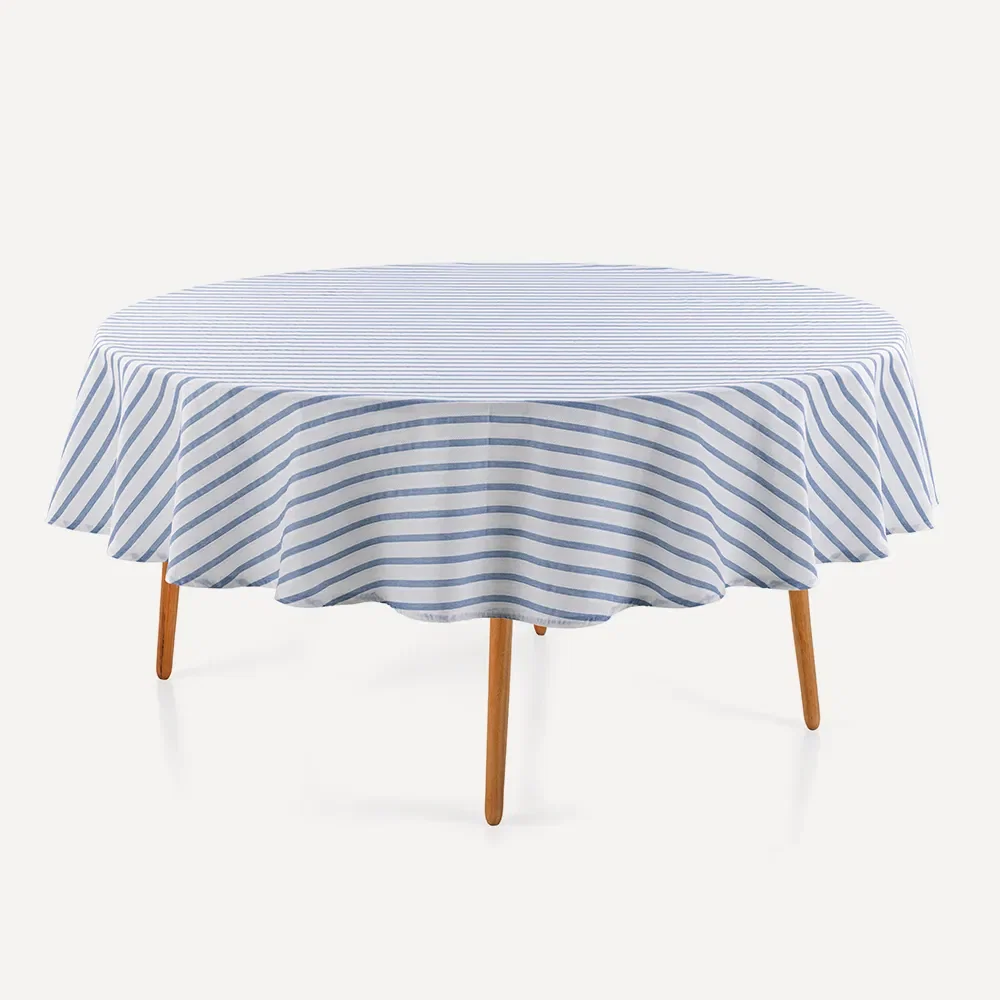 Toalha de Mesa Redonda 6 Lugares Zaira Branco / Azul — imagem 1