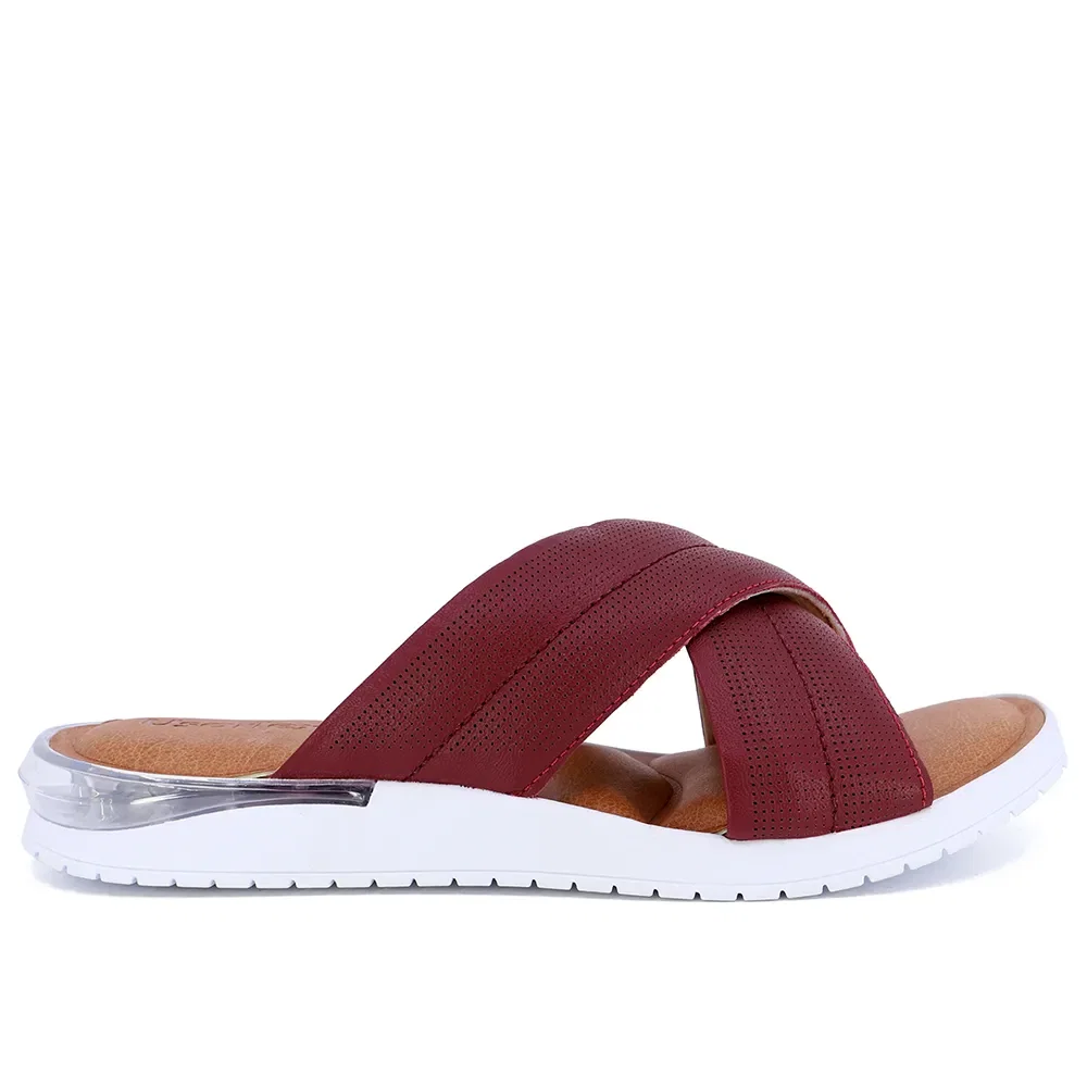 Tamanco Slide Couro Vermelho Tira Cruzada — imagem 1