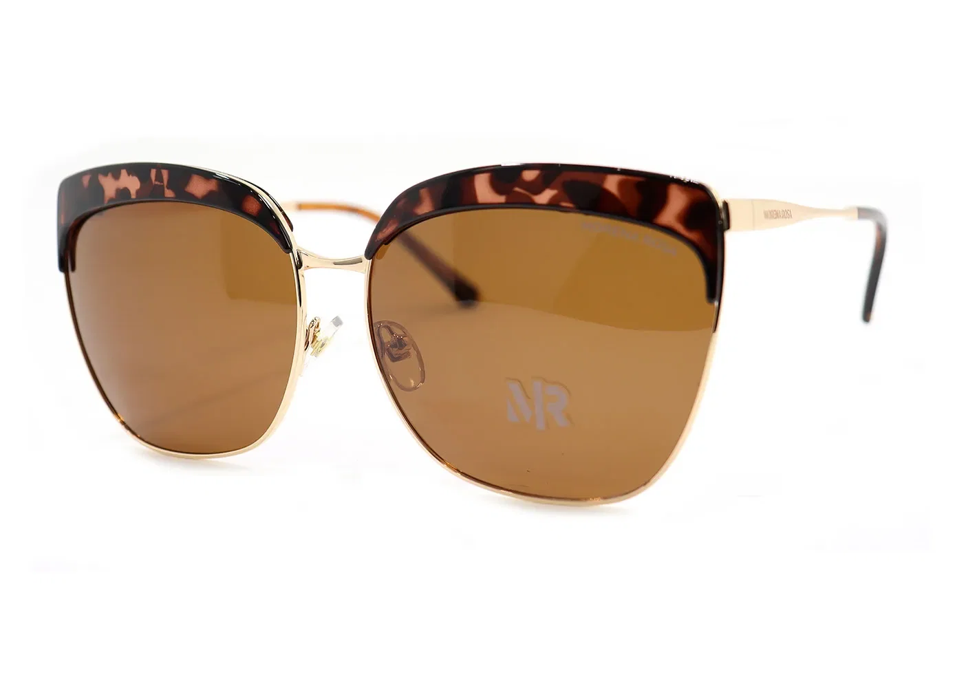 Óculos Morena Rosa Angular Detalhe Haste Dourado
