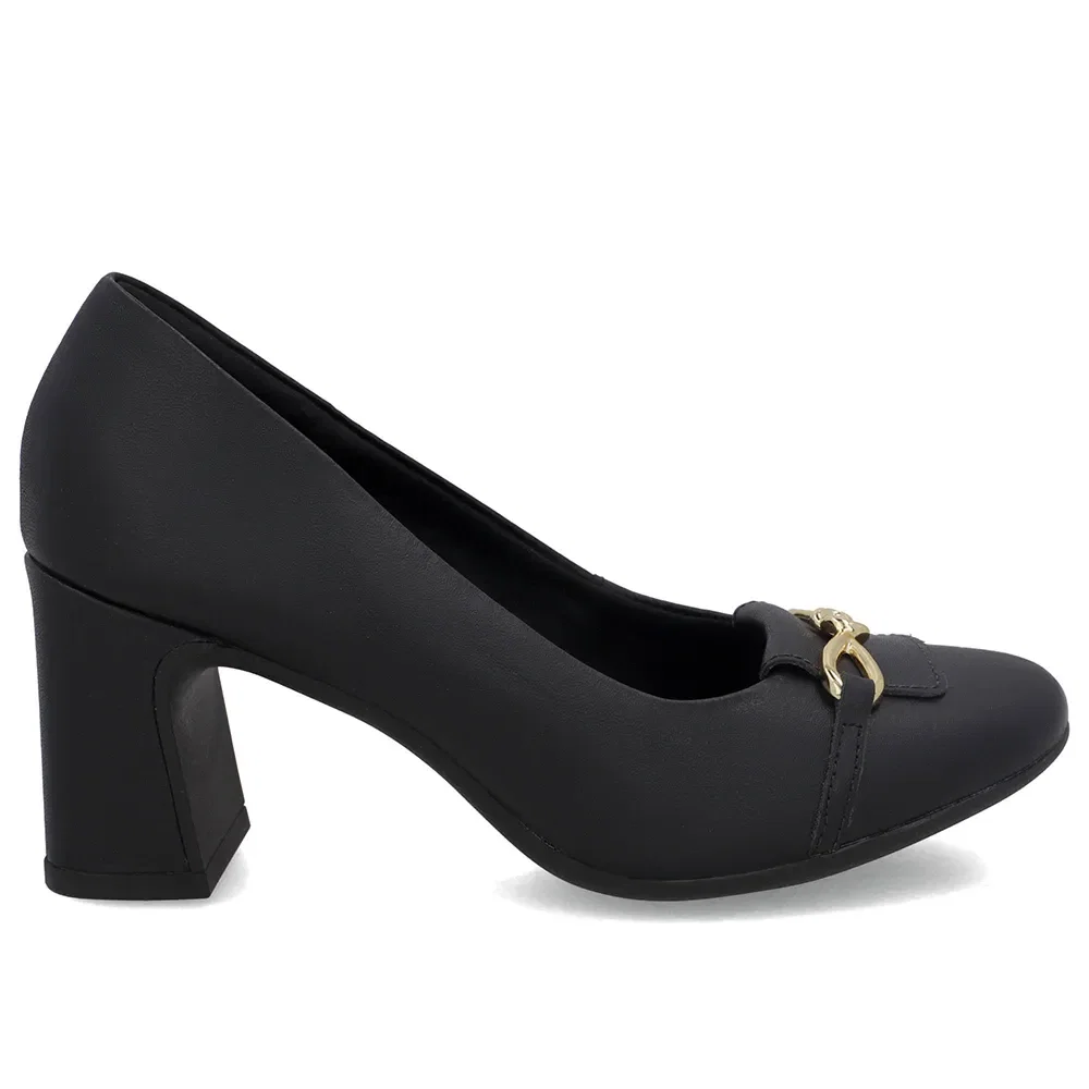 Scarpin Couro Preto Bloco Detalhe Nó