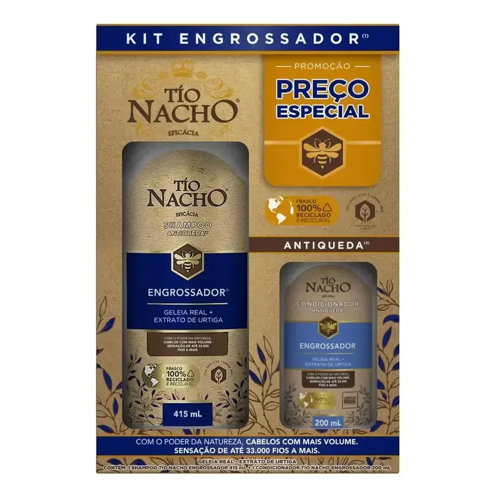Kit Shampoo 415ml + Condicionador 200ml Tio Nacho Engrossador