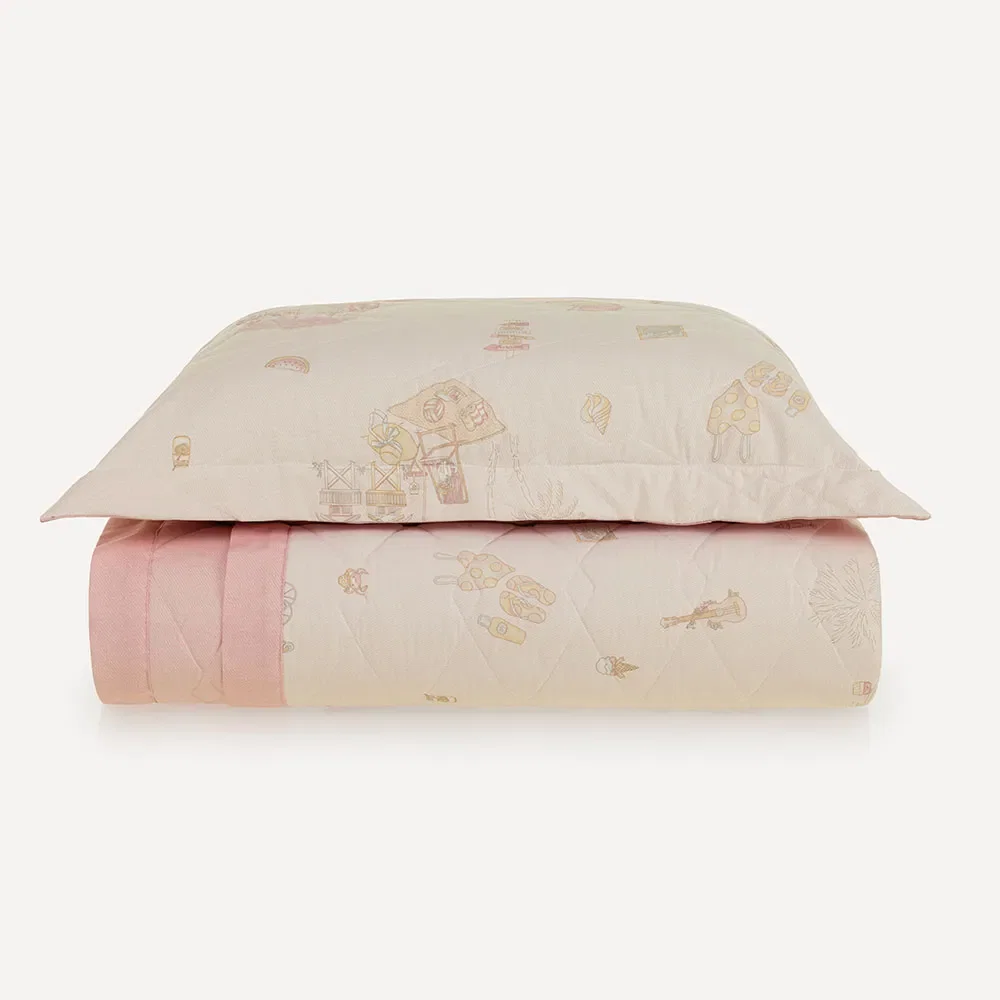 Colcha Infantil com Porta-travesseiro 200 Fios Coral
