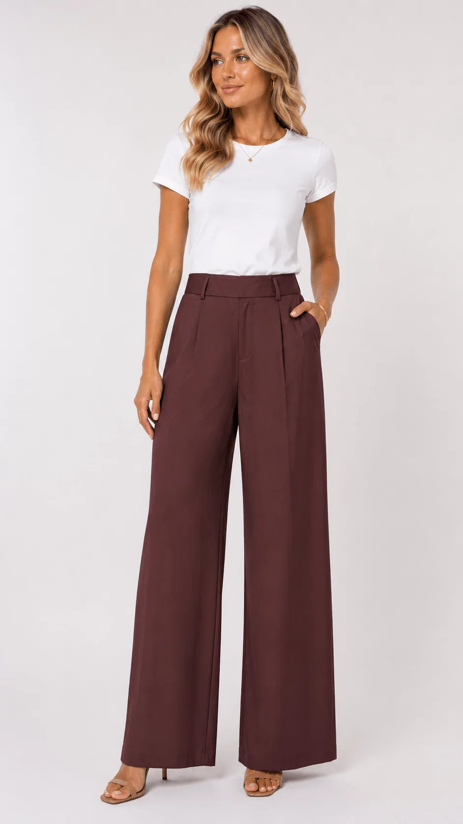 Calça Pantalona Pregas - Cereja — imagem 1