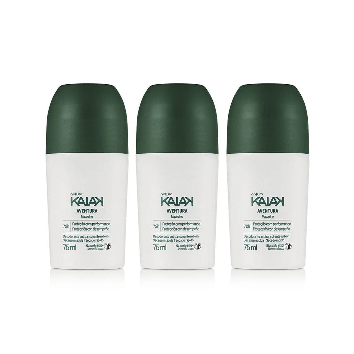 Kit Desodorante Antitranspirante Roll-on Kaiak Aventura Masculino (3 unidades)