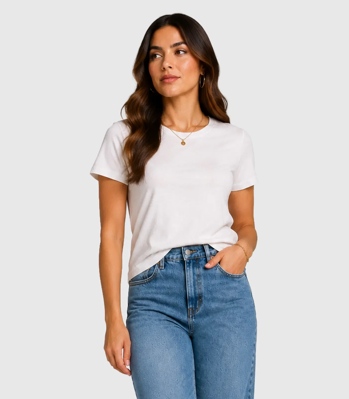 Camiseta Básica Feminina Algodão Infinita Cor Bege