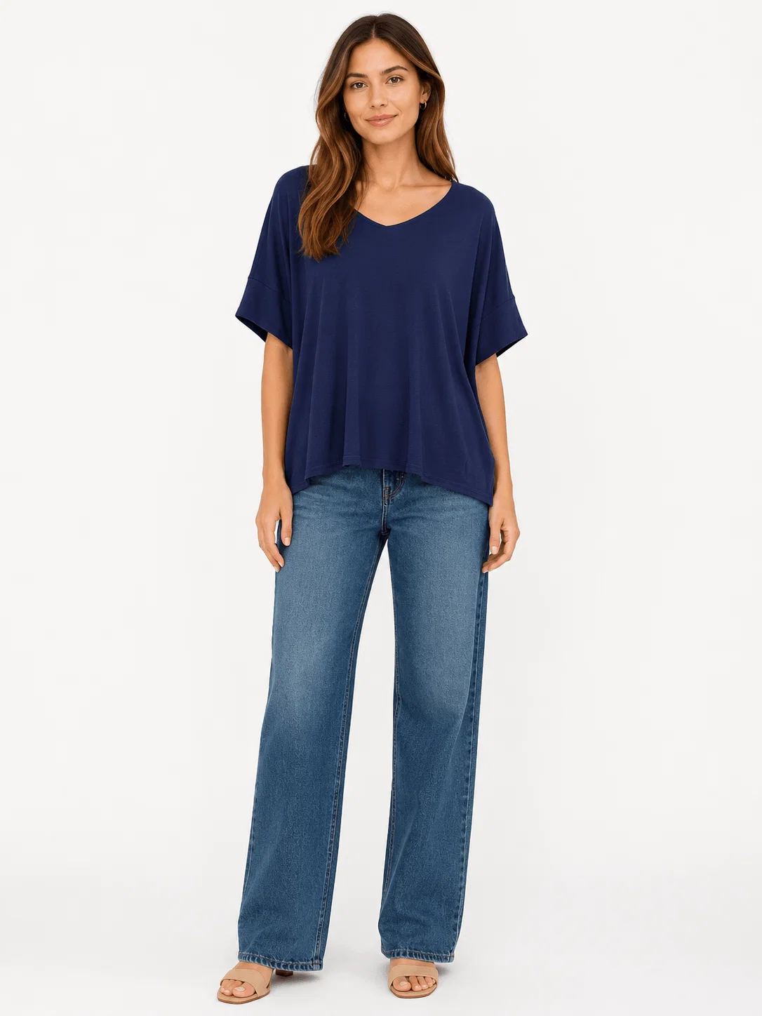Blusa Manga Curta Decote v - Azul Estelar — imagem 1
