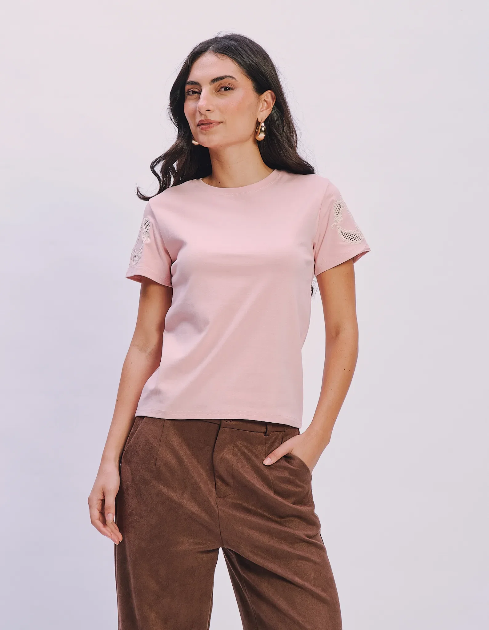 Blusa Manga Curta Bordado Arabesco - Rose — imagem 1