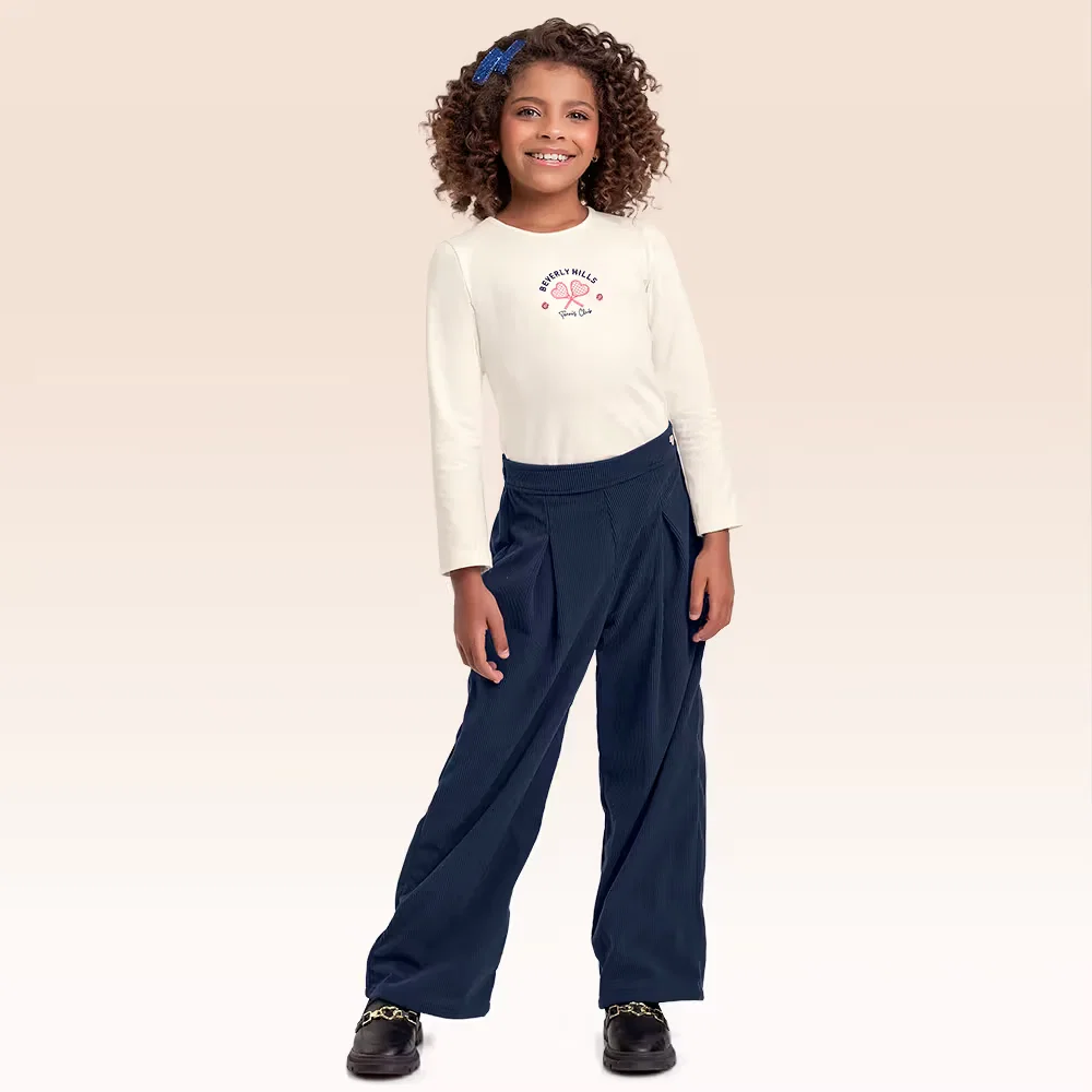 Conjunto blusa manga longa em cotton leve e calça em veludo cotelê