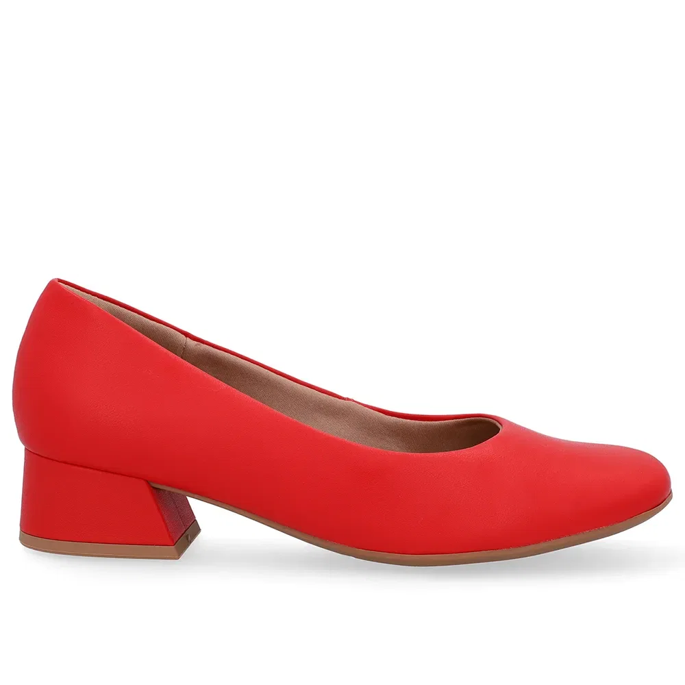 Scarpin Vermelho Salto Bloco Couro Básico