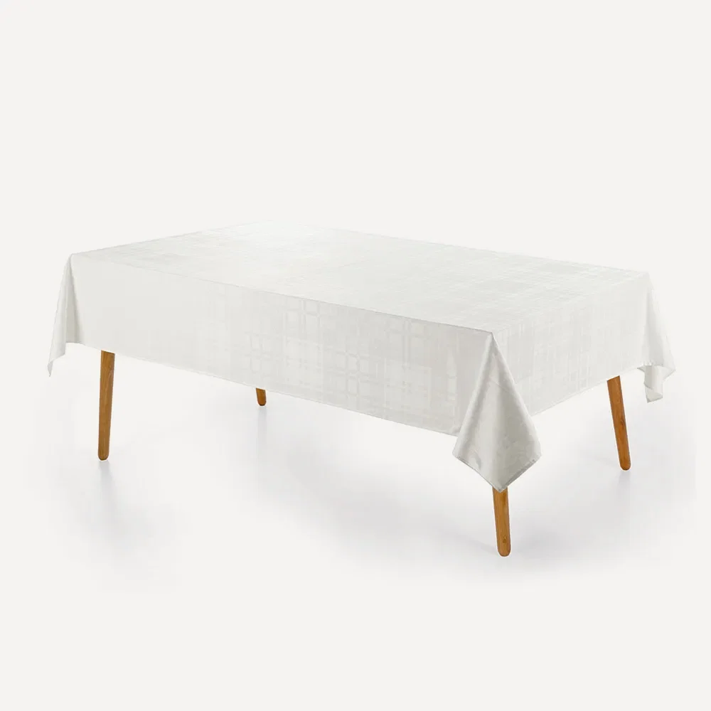 Toalha de Mesa Retangular 6 Lugares Tartan Branco