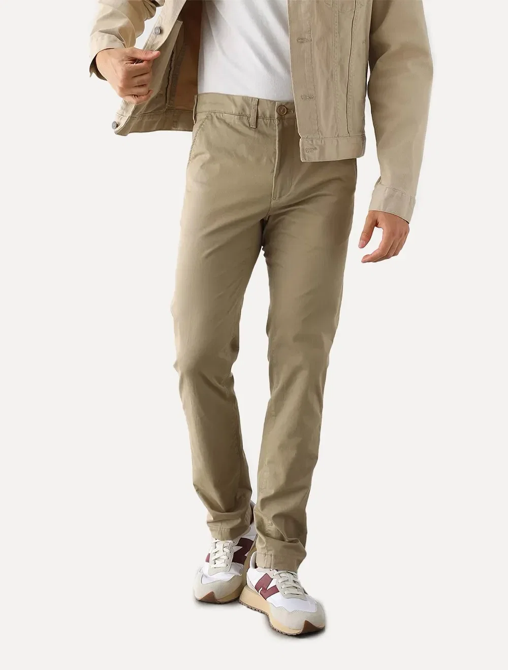 Calça Lacoste Masculina Sarja Chino Slim Fit New Classic Caqui Médio