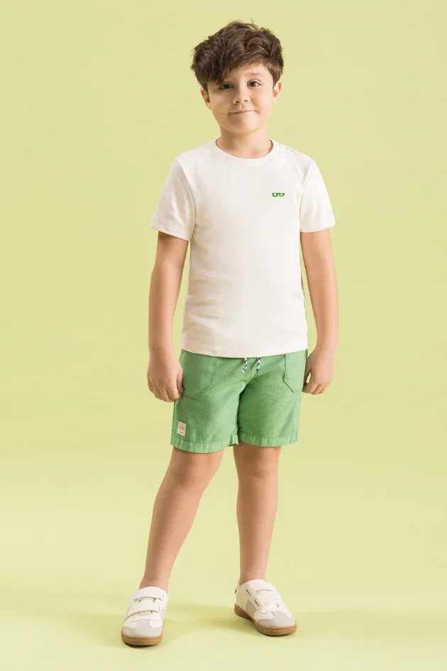 Conjunto Infantil Camiseta em Malhão Encorpado e Bermuda Eco Sustentável