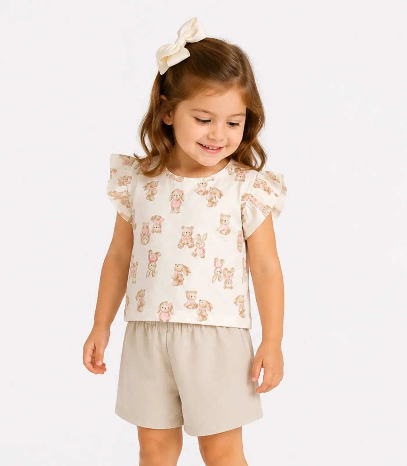 Conjunto Blusa Com Shorts Infantil Trick Nick Bege