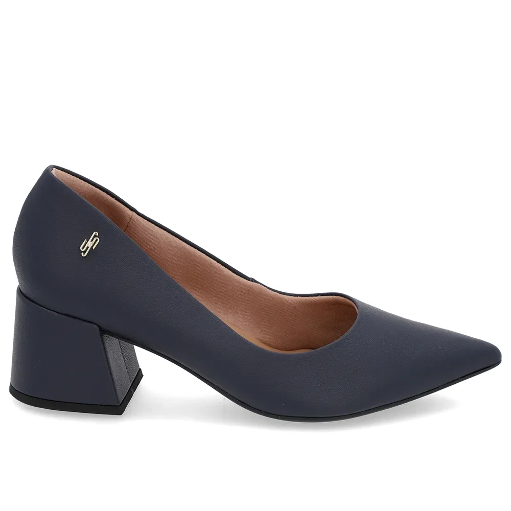 Scarpin Salto Bloco Couro Azul Bico Fino — imagem 1