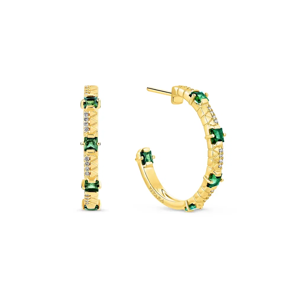 Argola Icona em Ouro Amarelo 18k com Turmalinas Verde e Diamantes 0,16ct, 28mm