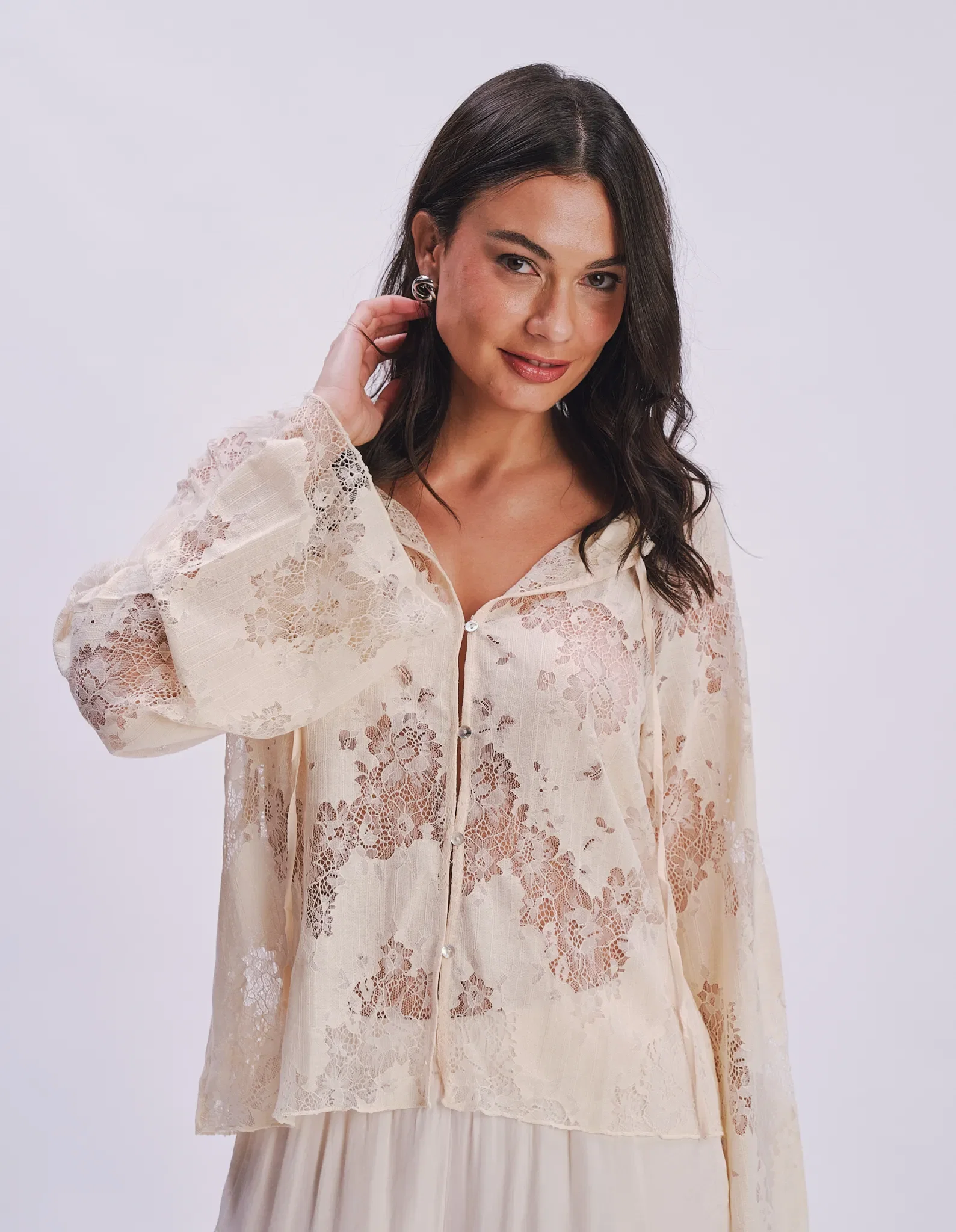 Blusa Manga Longa Rendada - Amarelo — imagem 1