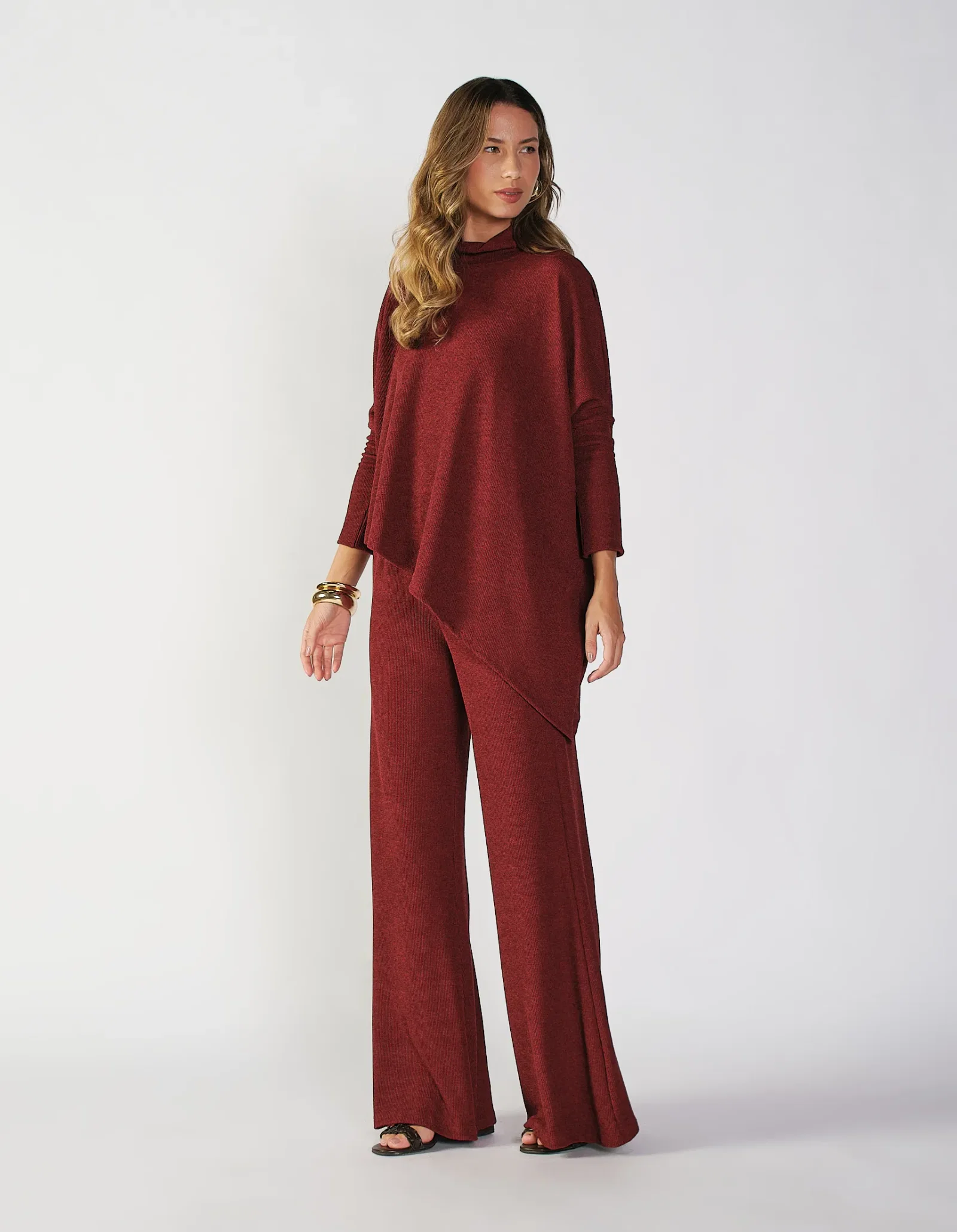 Calça Tricot Pantalona - Vinho — imagem 1