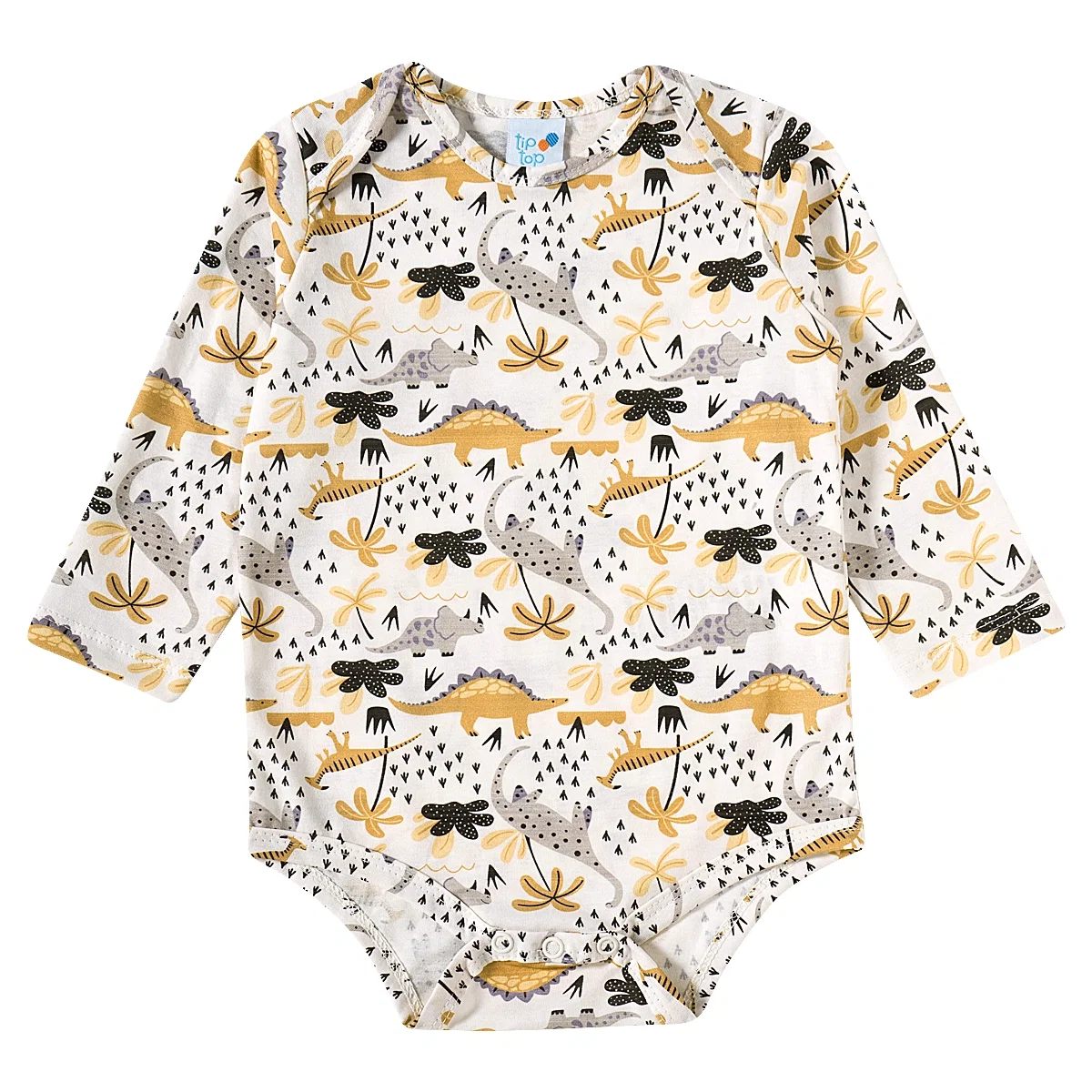 Body Manga Longa Bebê Dino Meia Malha Estampada Tip Top