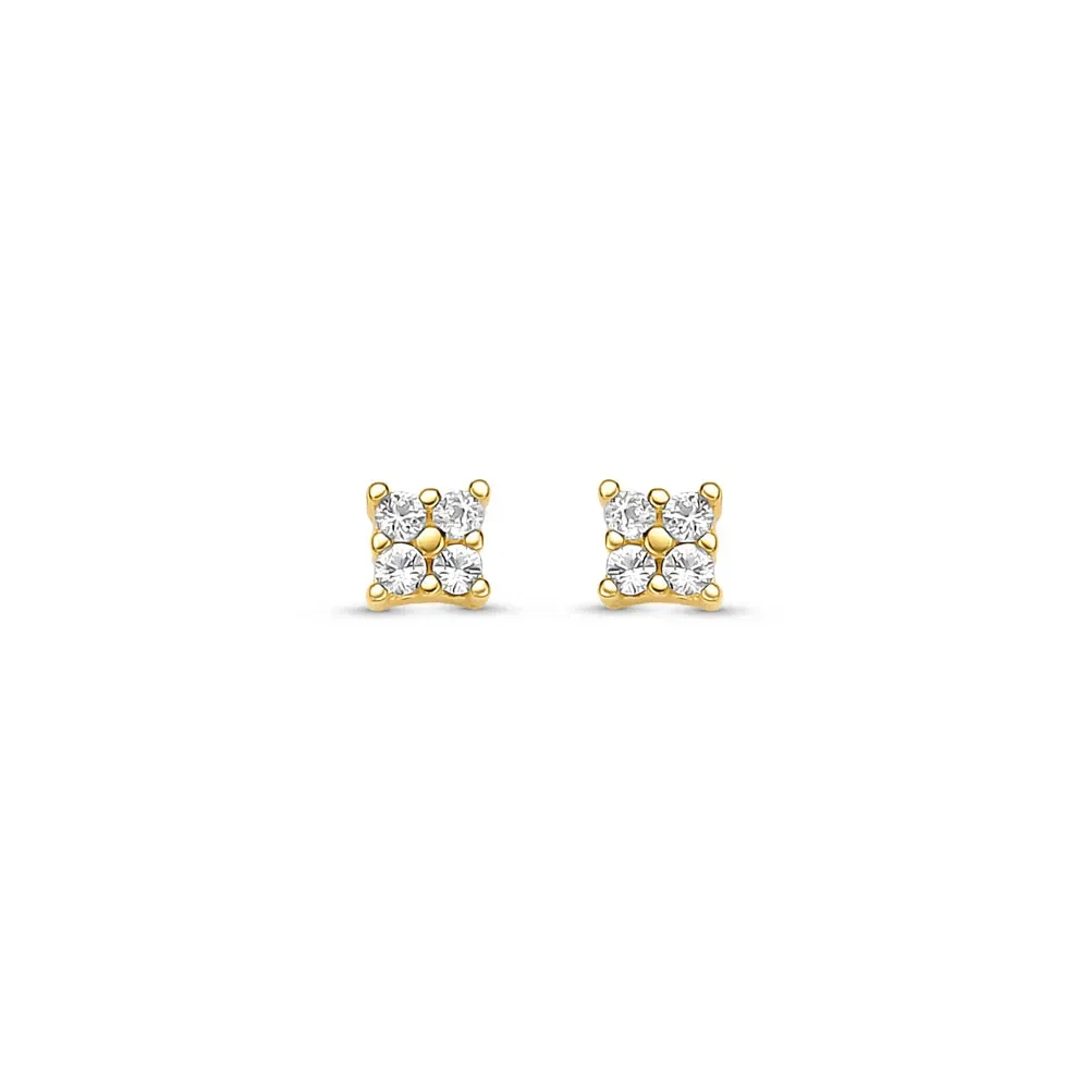 Brinco Baby Quadrado em Ouro Amarelo 18k com Safiras Incolores — imagem 1