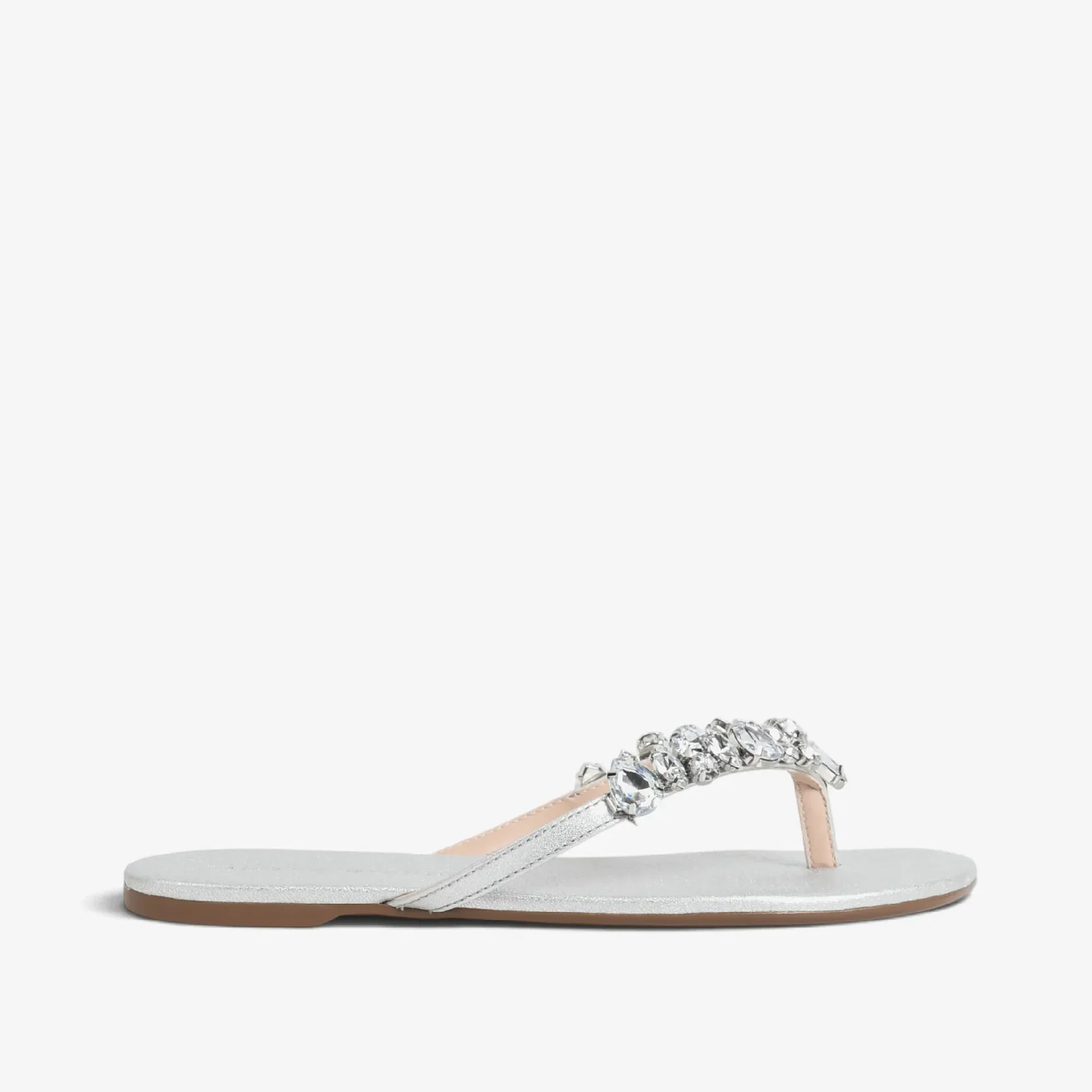 Chinelo Flat Prata Couro