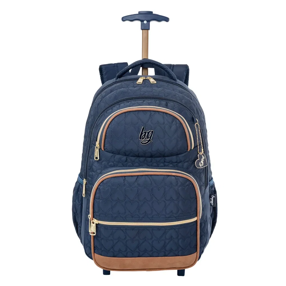 Mochila Escolar Feminina BG Girl com Rodinha Azul Escura