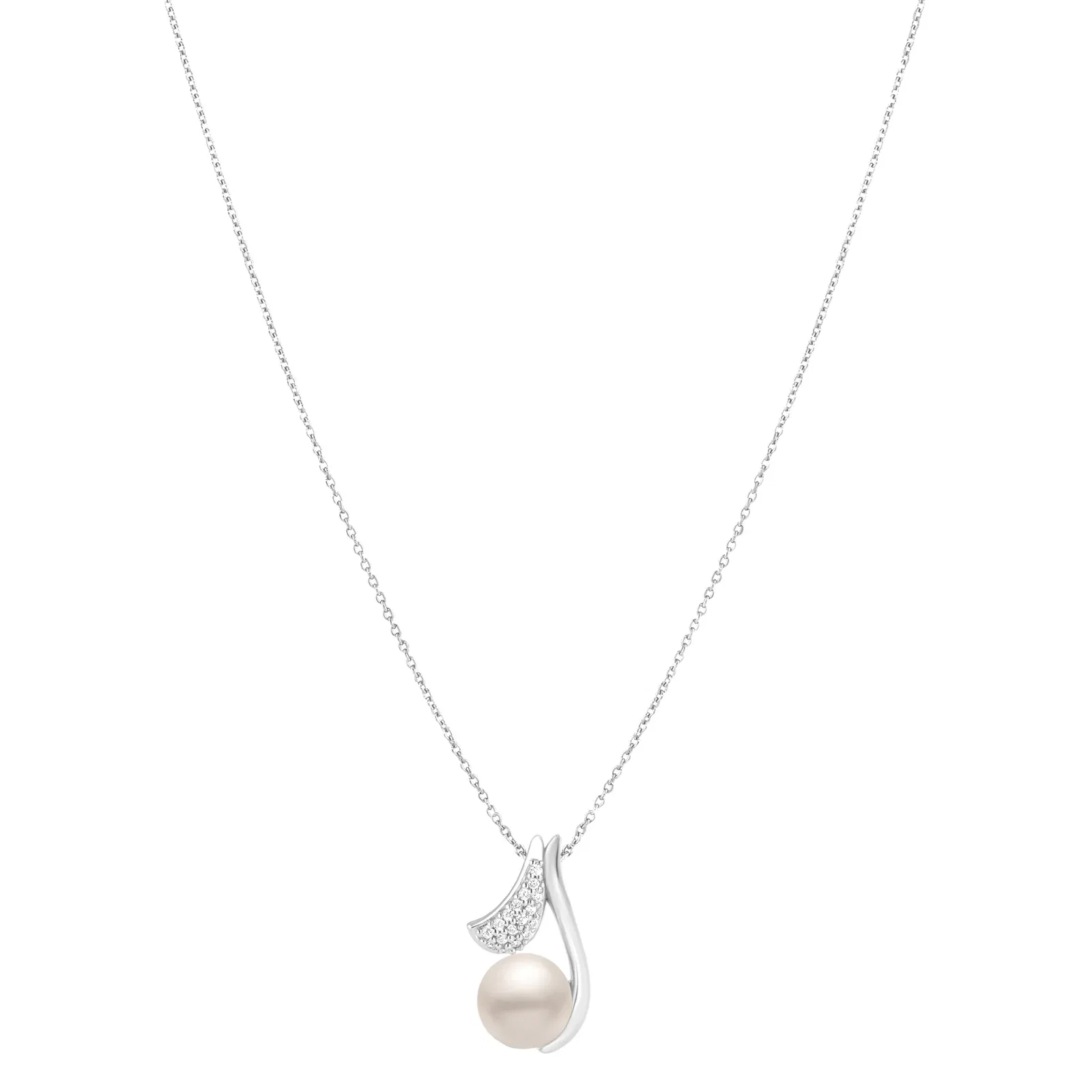 Colar Life em Prata 925 com Pérola e Pedras Incolores, 38cm — imagem 1