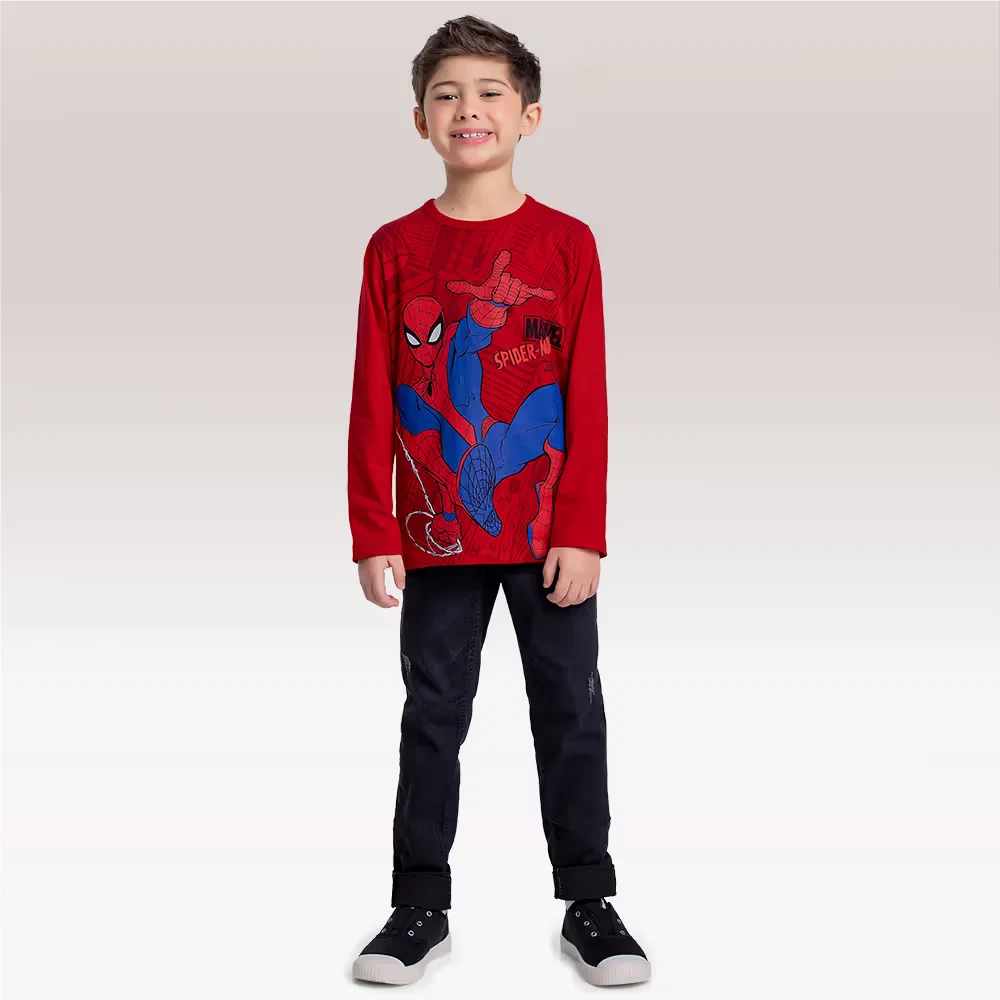 Camiseta manga longa em meia malha Homem-Aranha