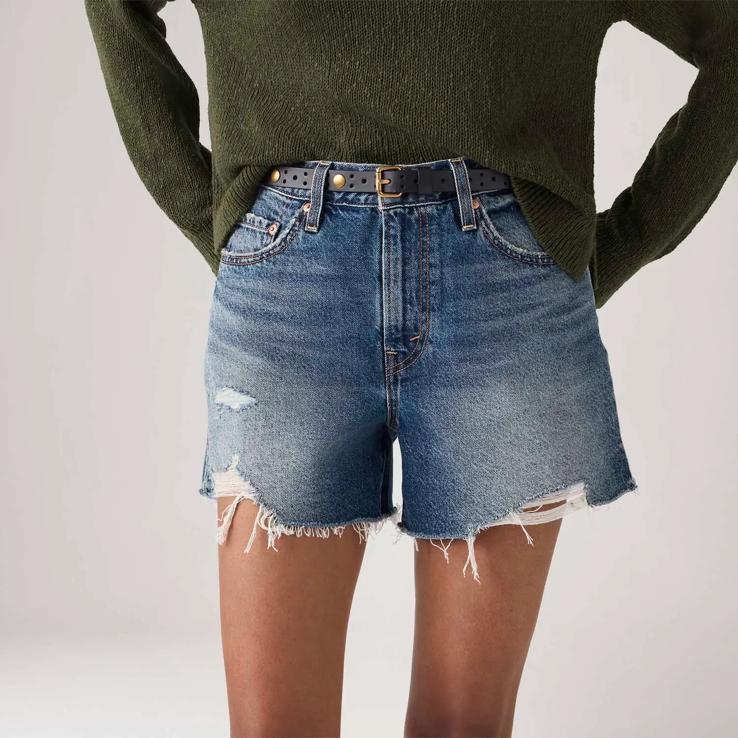 Shorts Jeans Levi's® Ribcage Lavagem Média
