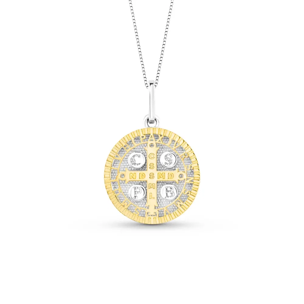 Pingente São Bento em Prata 925 e Ouro Amarelo 18k, 25mm