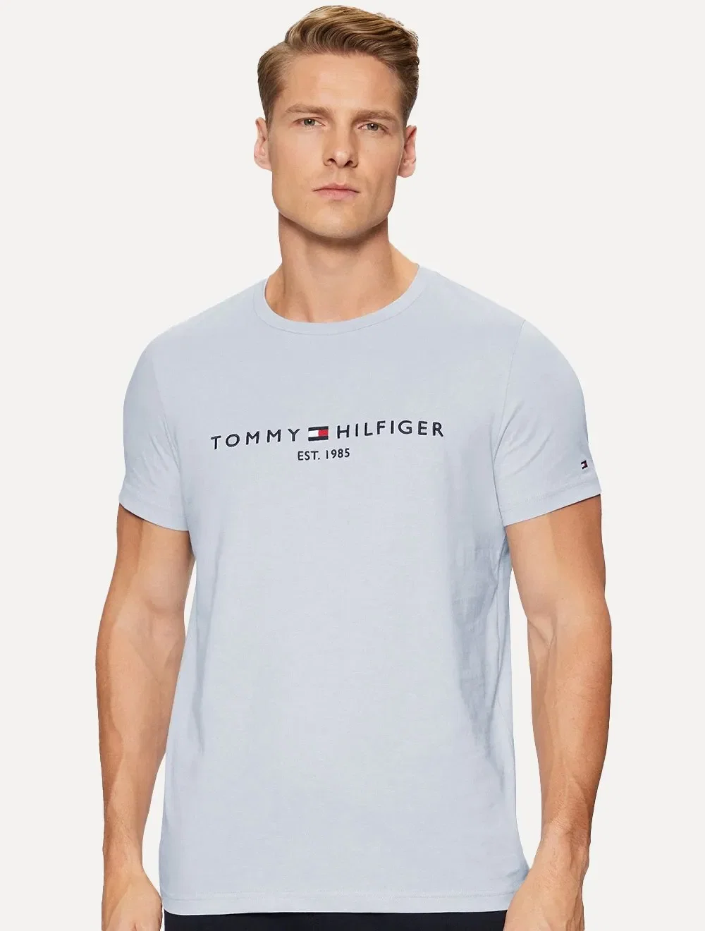 Camiseta Tommy Hilfiger Masculina Core Logo Tee Azul Celeste — imagem 1