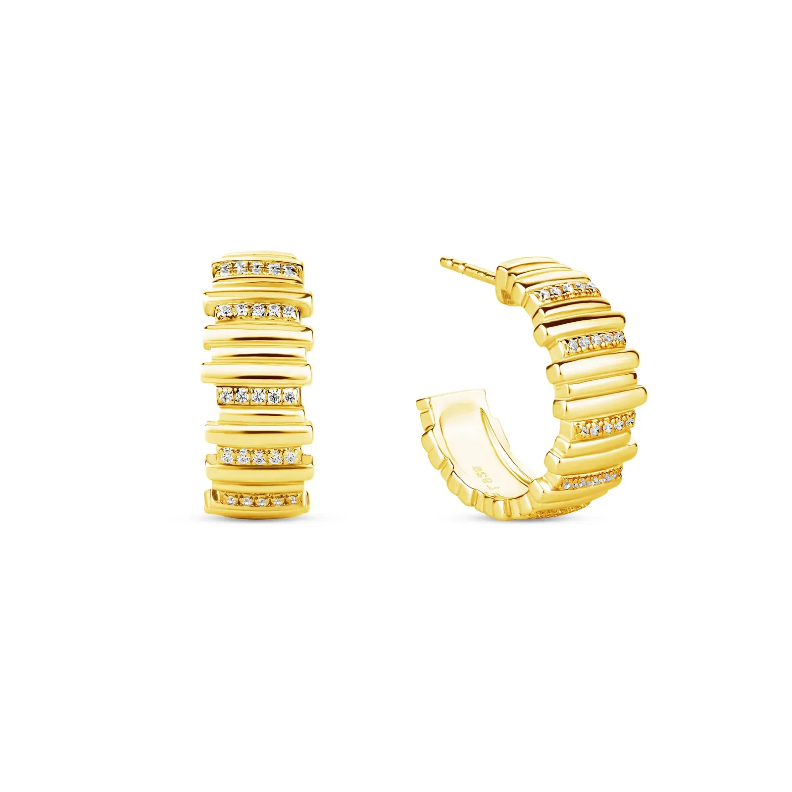 Argola Life Dunas em Prata 925 com Banho de Ouro Amarelo 18k e Pedras Incolores, 20,5mm — imagem 1