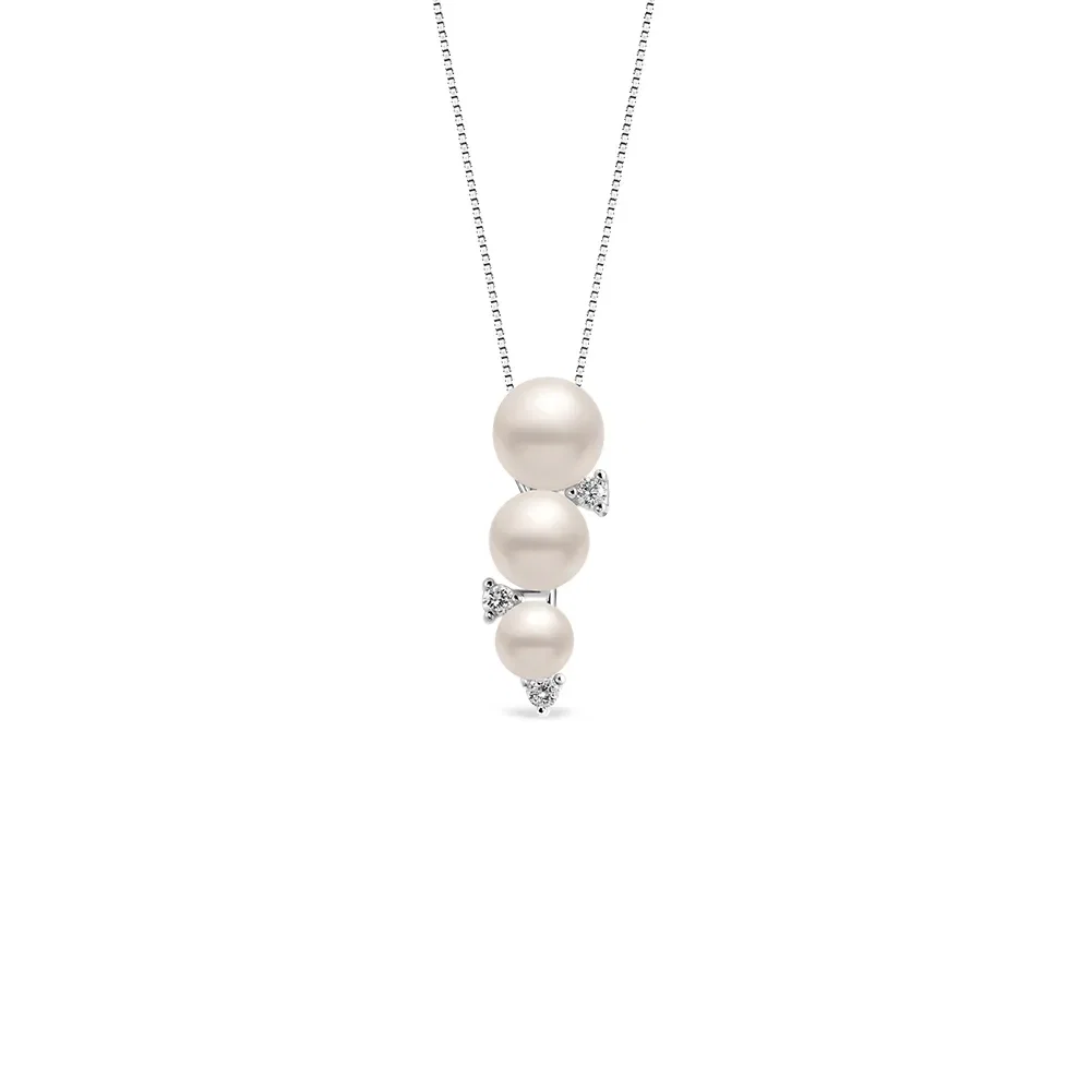 Pingente Noivas em Ouro Branco 18k com Pérolas e Diamantes, 18.5mm