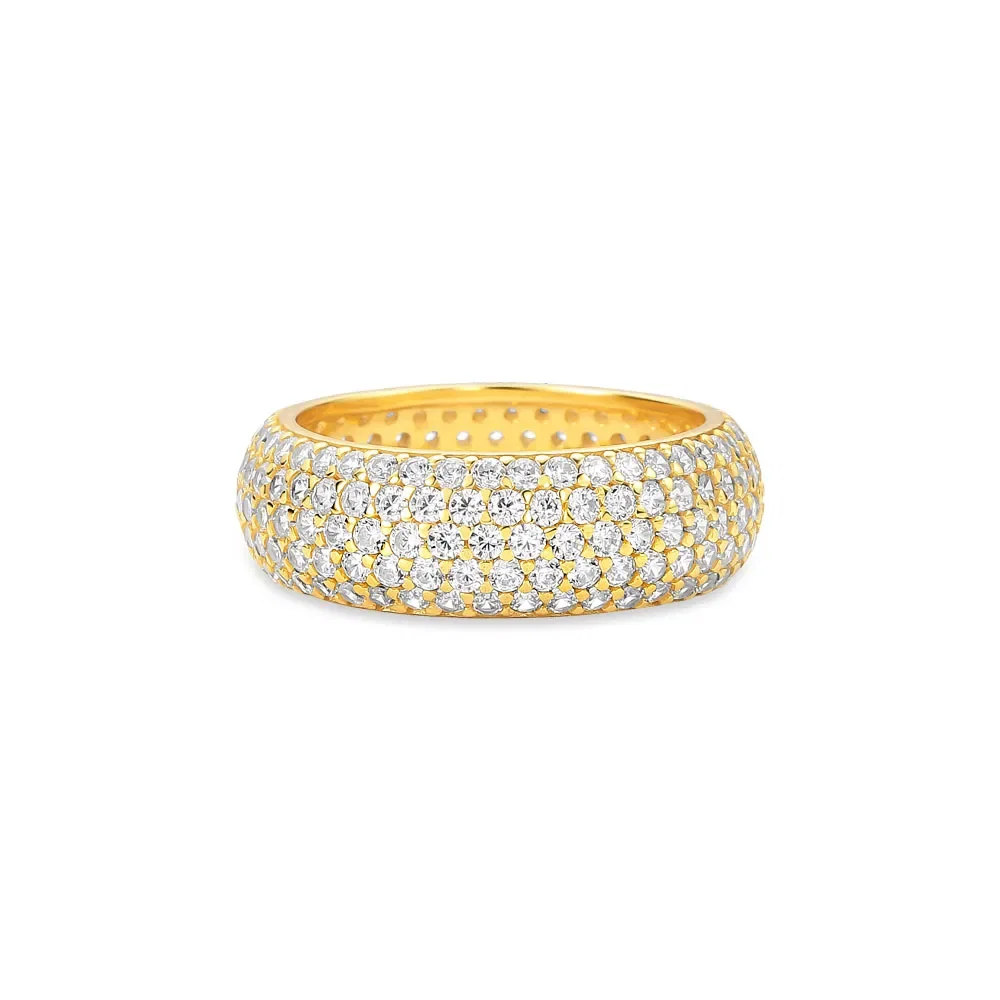 Anel Life Essential em Prata 925 com Banho de Ouro Amarelo 18k e Pedras Incolores, 7.5mm