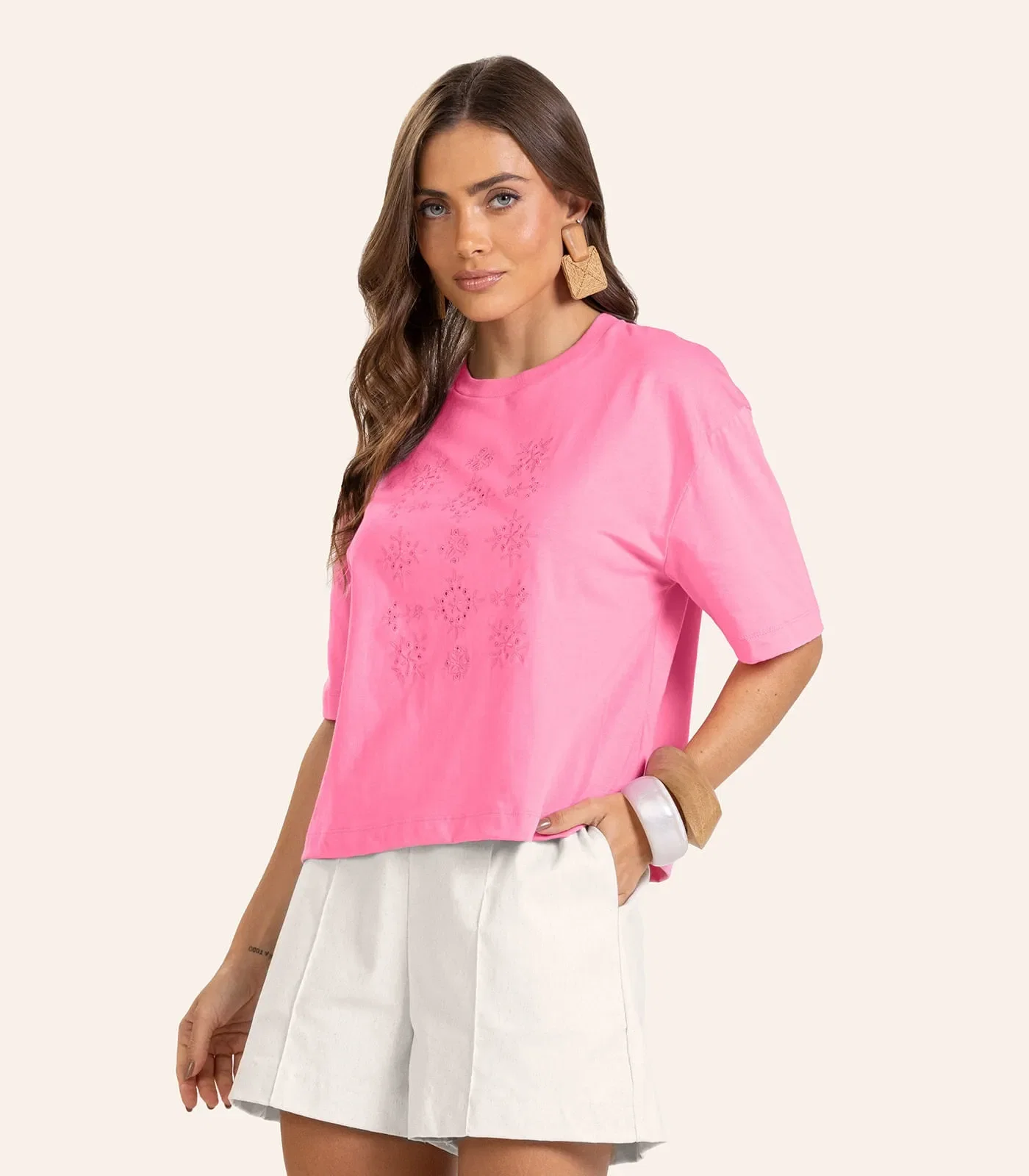 T- Shirt Feminina Meia Malha Endless Rosa