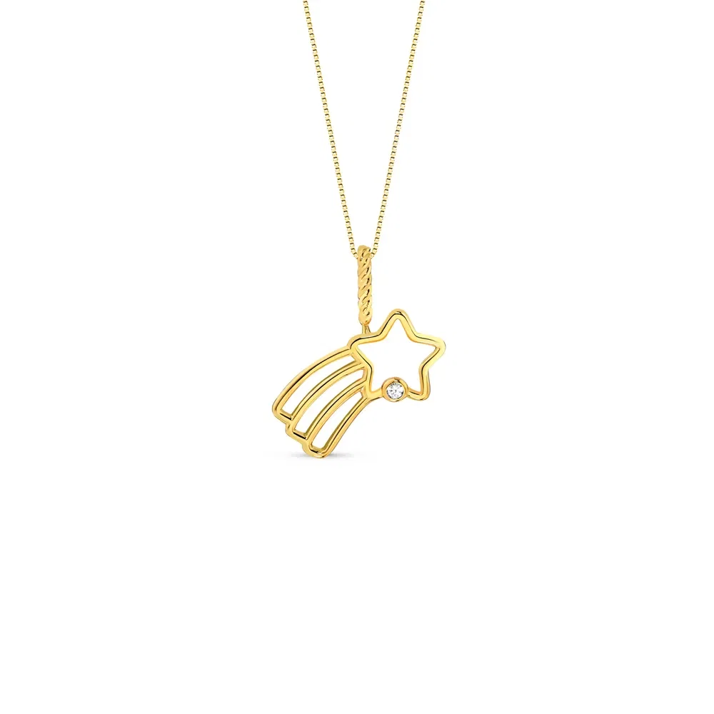 Pingente Lullaby Estrela Cadente em Ouro Amarelo 18k com Safira Incolor, 17mm — imagem 1