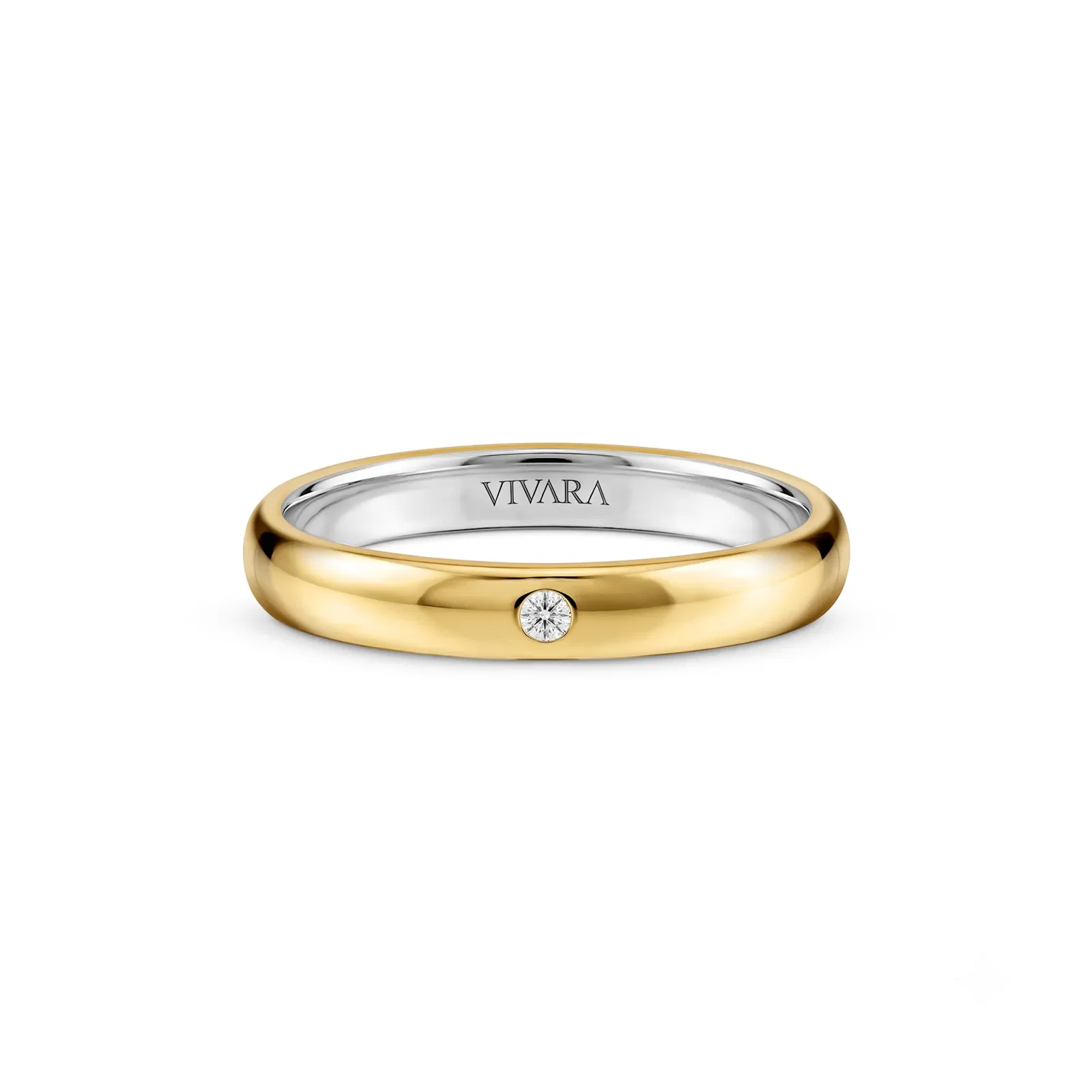 Aliança Romance em Prata 925 e Ouro Amarelo 18k com Diamante, 3mm