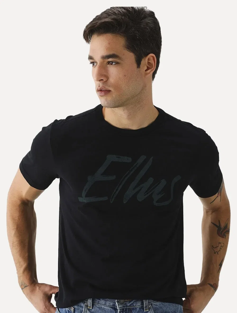 Camiseta Ellus Masculina Maxi Logo Classic Green Brush Preta