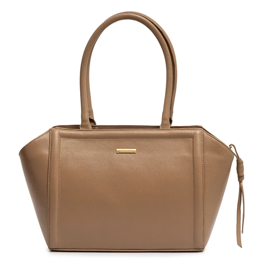 Bolsa Shopping Couro Estruturada Bege