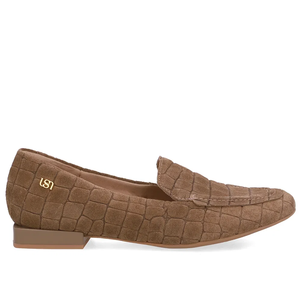 Loafer Marrom Croco Camurça Salto Bloco — imagem 1