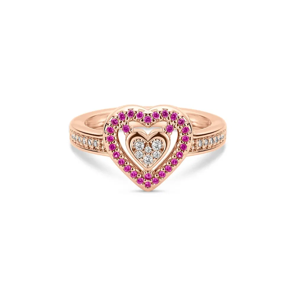 Anel Life Love Locker Coração em Liga Rosé com Banho de Ouro Rosé 18k e Pedras Rosas e Incolores