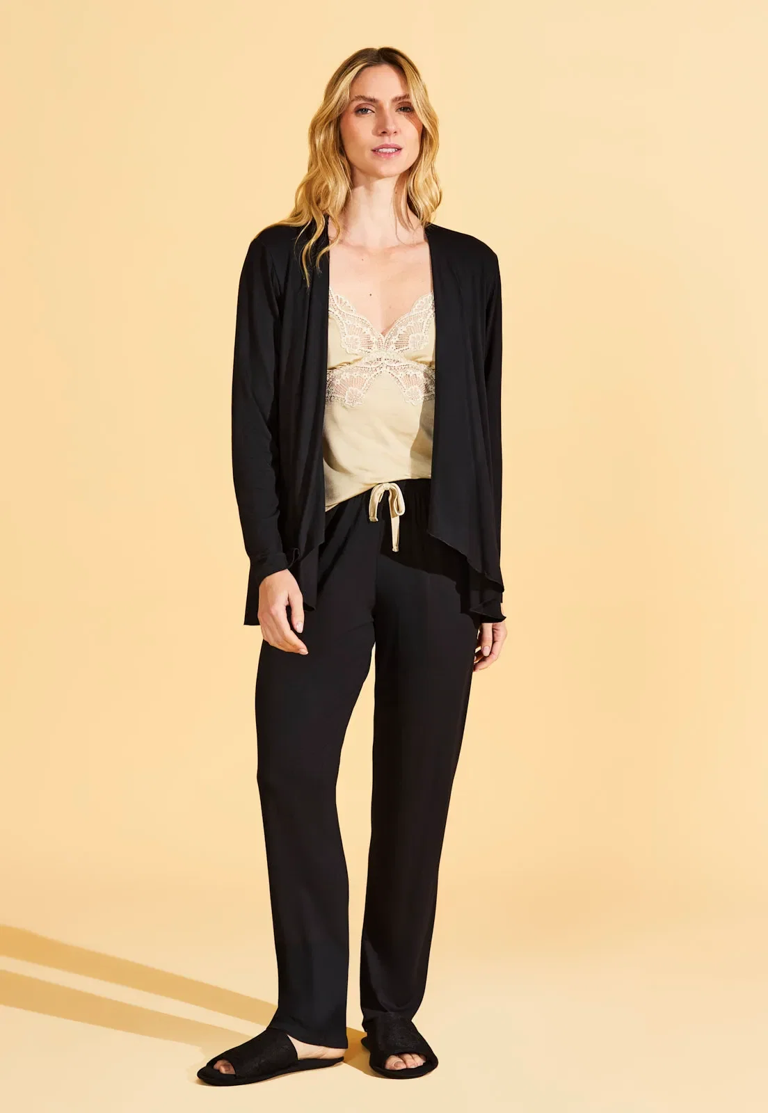 Conjunto 3 Peças Viscose e Microfibra Silk e Renda Recco