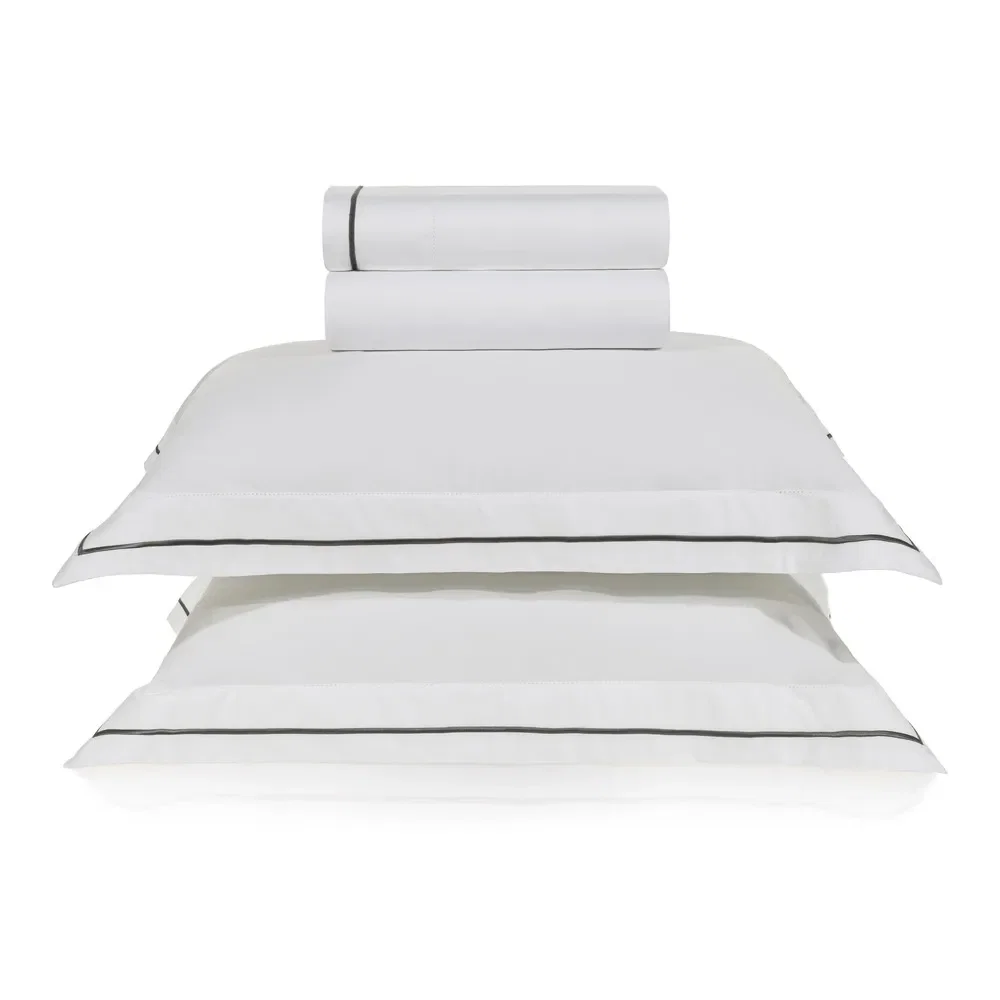 Jogo de Cama 400 Fios Cetim Bravelli Branco / Chumbo