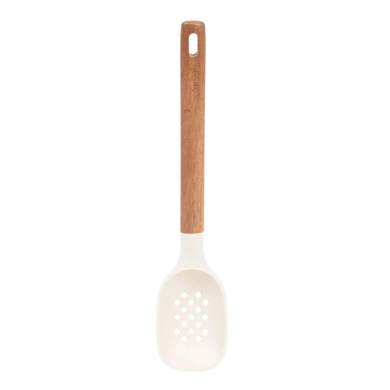 Colher de Serviço de Silicone com Cabo em Acácia Spicy Bege — imagem 1