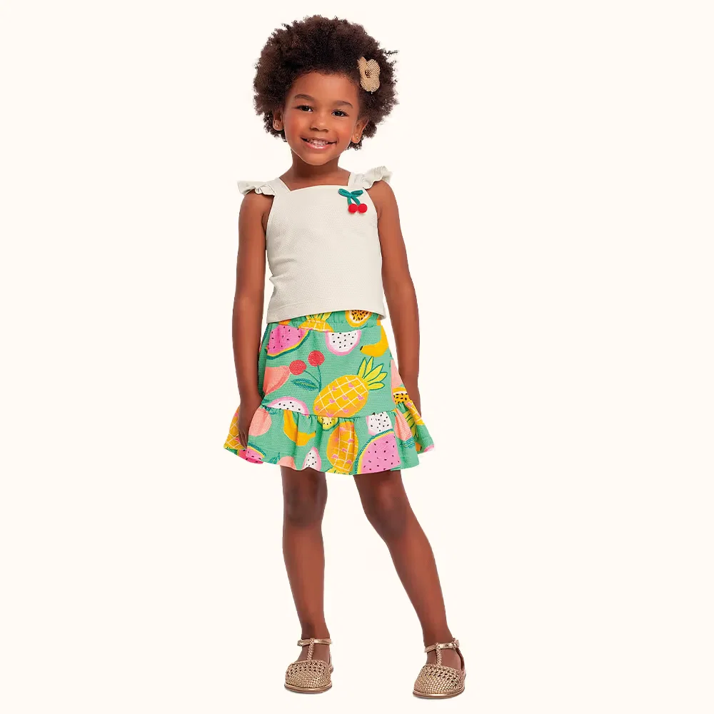 Conjunto blusa / saia frutas