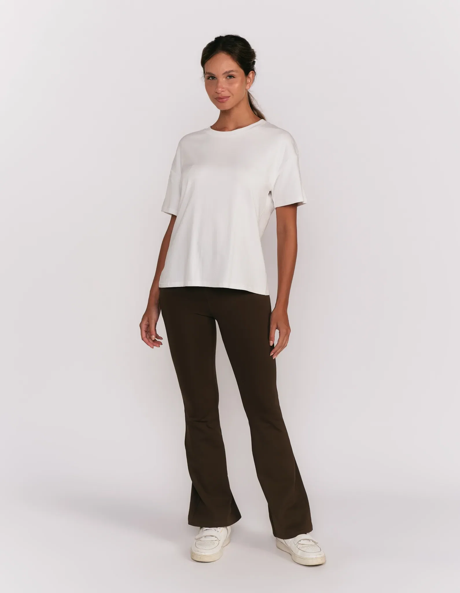 Calça Malha Flare Cós Largo - Marrom