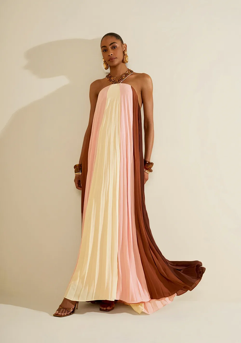 Vestido Longo Solto Rosée Marrom / rosa — imagem 1