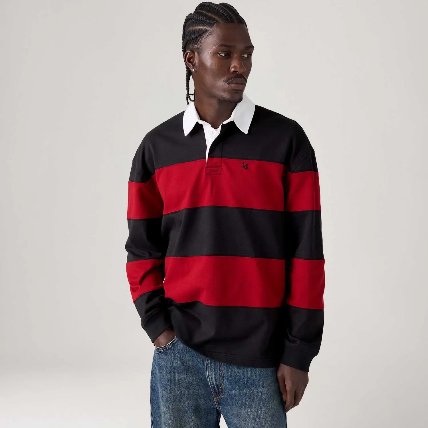 Polo Levi's®Pieced Union Rugby Listrada Vermelha Manga Longa